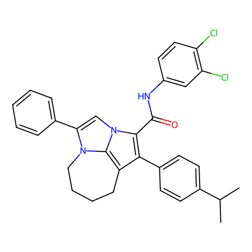 N-(3,4-dichlorophenyl)-1-(4-isopropylphenyl)-4-phenyl-5,6,7,8-tetrahydro-2a,4a-diazacyclopenta[cd]azulene-2-carboxamide structure