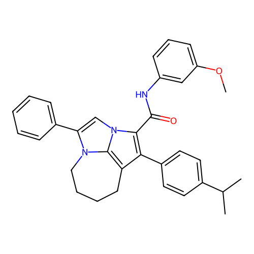 1-(4-isopropylphenyl)-N-(3-methoxyphenyl)-4-phenyl-5,6,7,8-tetrahydro-2a,4a-diazacyclopenta[cd]azulene-2-carboxamide structure