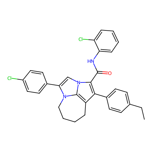 N-(2-chlorophenyl)-4-(4-chlorophenyl)-1-(4-ethylphenyl)-5,6,7,8-tetrahydro-2a,4a-diazacyclopenta[cd]azulene-2-carboxamide structure