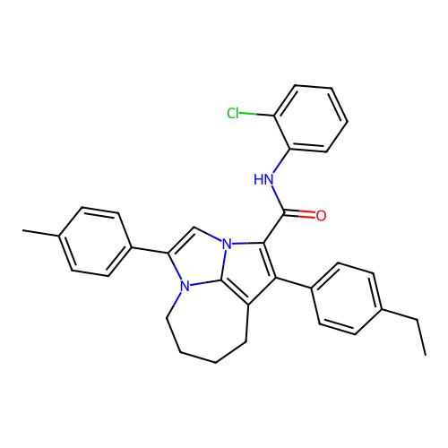 N-(2-chlorophenyl)-1-(4-ethylphenyl)-4-(4-methylphenyl)-5,6,7,8-tetrahydro-2a,4a-diazacyclopenta[cd]azulene-2-carboxamide structure