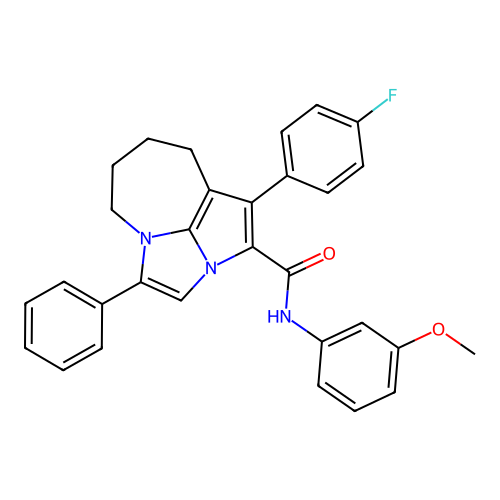 1-(4-fluorophenyl)-N-(3-methoxyphenyl)-4-phenyl-5,6,7,8-tetrahydro-2a,4a-diazacyclopenta[cd]azulene-2-carboxamide structure