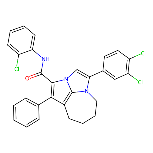N-(2-chlorophenyl)-4-(3,4-dichlorophenyl)-1-phenyl-5,6,7,8-tetrahydro-2a,4a-diazacyclopenta[cd]azulene-2-carboxamide structure