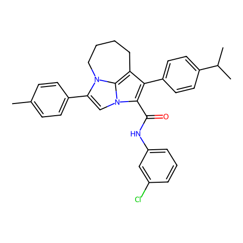 N-(3-chlorophenyl)-1-(4-isopropylphenyl)-4-(p-tolyl)-5,6,7,8-tetrahydro-2a,4a-diazacyclopenta[cd]azulene-2-carboxamide structure