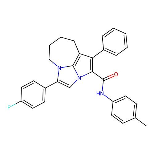 4-(4-fluorophenyl)-1-phenyl-N-(p-tolyl)-5,6,7,8-tetrahydro-2a,4a-diazacyclopenta[cd]azulene-2-carboxamide structure