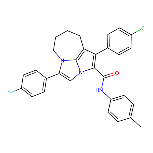 1-(4-chlorophenyl)-4-(4-fluorophenyl)-N-(4-methylphenyl)-5,6,7,8-tetrahydro-2a,4a-diazacyclopenta[cd]azulene-2-carboxamide structure