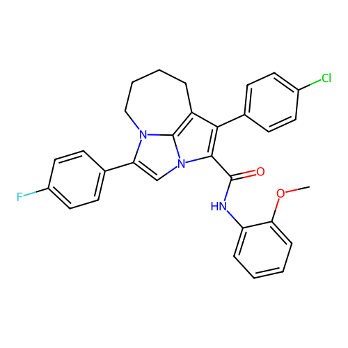 1-(4-chlorophenyl)-4-(4-fluorophenyl)-N-(2-methoxyphenyl)-5,6,7,8-tetrahydro-2a,4a-diazacyclopenta[cd]azulene-2-carboxamide structure