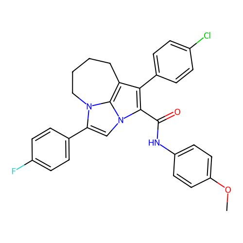 1-(4-chlorophenyl)-4-(4-fluorophenyl)-N-(4-methoxyphenyl)-5,6,7,8-tetrahydro-2a,4a-diazacyclopenta[cd]azulene-2-carboxamide structure