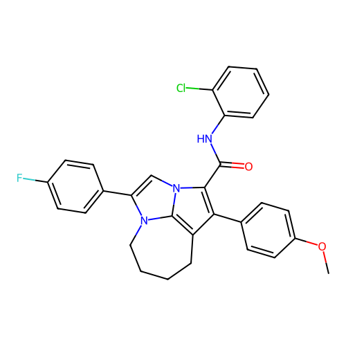 N-(2-chlorophenyl)-4-(4-fluorophenyl)-1-(4-methoxyphenyl)-5,6,7,8-tetrahydro-2a,4a-diazacyclopenta[cd]azulene-2-carboxamide structure