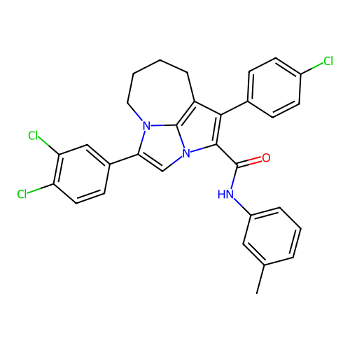 1-(4-chlorophenyl)-4-(3,4-dichlorophenyl)-N-(3-methylphenyl)-5,6,7,8-tetrahydro-2a,4a-diazacyclopenta[cd]azulene-2-carboxamide structure