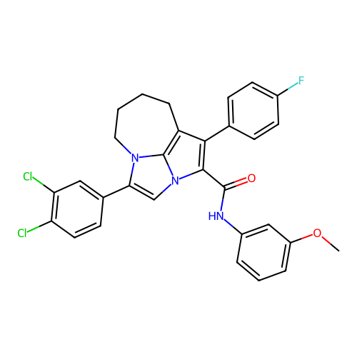 4-(3,4-dichlorophenyl)-1-(4-fluorophenyl)-N-(3-methoxyphenyl)-5,6,7,8-tetrahydro-2a,4a-diazacyclopenta[cd]azulene-2-carboxamide structure