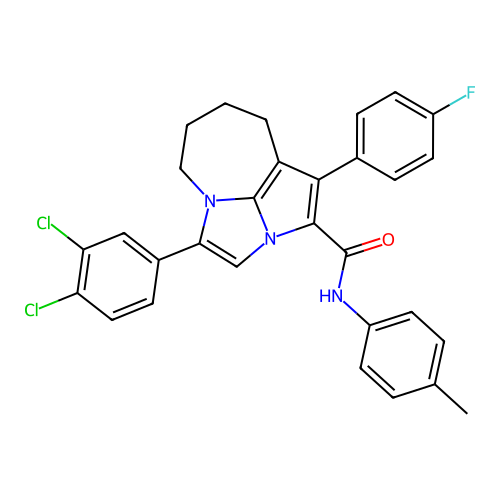 4-(3,4-dichlorophenyl)-1-(4-fluorophenyl)-N-(4-methylphenyl)-5,6,7,8-tetrahydro-2a,4a-diazacyclopenta[cd]azulene-2-carboxamide structure