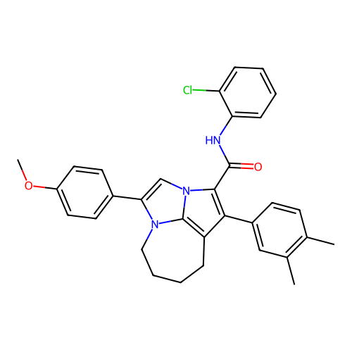N-(2-chlorophenyl)-1-(3,4-dimethylphenyl)-4-(4-methoxyphenyl)-5,6,7,8-tetrahydro-2a,4a-diazacyclopenta[cd]azulene-2-carboxamide structure