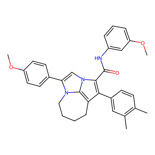 1-(3,4-dimethylphenyl)-N-(3-methoxyphenyl)-4-(4-methoxyphenyl)-5,6,7,8-tetrahydro-2a,4a-diazacyclopenta[cd]azulene-2-carboxamide structure