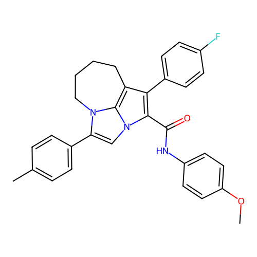 1-(4-fluorophenyl)-N-(4-methoxyphenyl)-4-(4-methylphenyl)-5,6,7,8-tetrahydro-2a,4a-diazacyclopenta[cd]azulene-2-carboxamide structure
