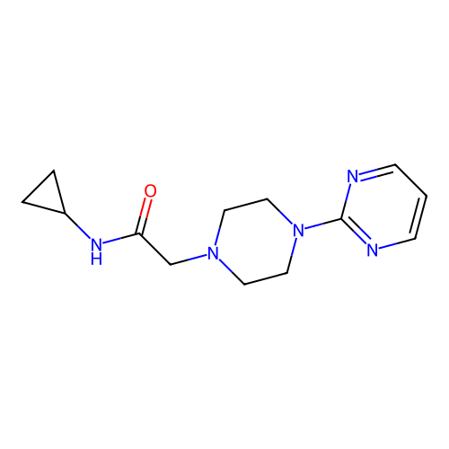 N-cyclopropyl-2-(4-pyrimidin-2-ylpiperazin-1-yl)acetamide structure