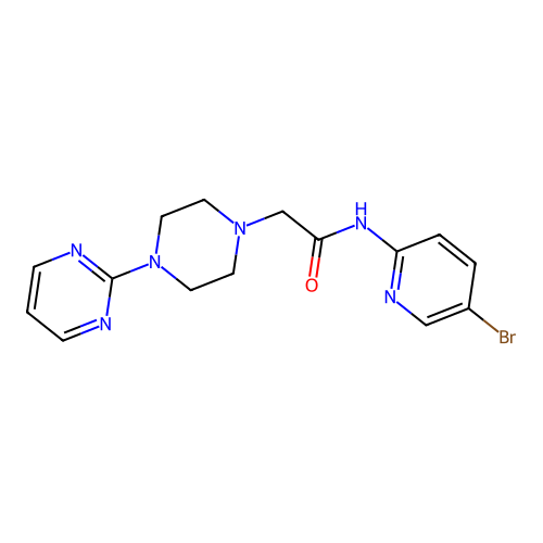 N-(5-bromopyridin-2-yl)-2-(4-pyrimidin-2-ylpiperazin-1-yl)acetamide structure