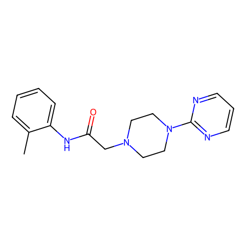 N-(2-methylphenyl)-2-(4-pyrimidin-2-ylpiperazin-1-yl)acetamide structure