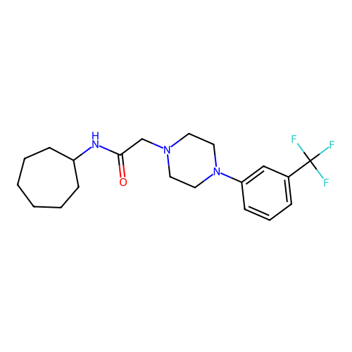 N-cycloheptyl-2-[4-[3-(trifluoromethyl)phenyl]piperazin-1-yl]acetamide structure