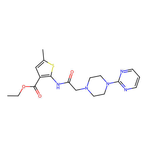 Ethyl 5-methyl-2-[[2-(4-pyrimidin-2-ylpiperazin-1-yl)acetyl]amino]thiophene-3-carboxylate structure