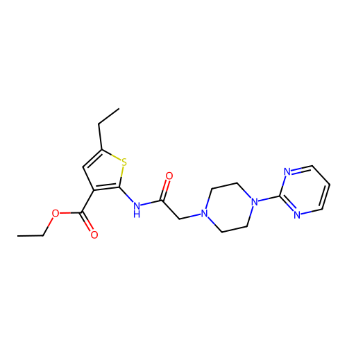 Ethyl 5-ethyl-2-[[2-(4-pyrimidin-2-ylpiperazin-1-yl)acetyl]amino]thiophene-3-carboxylate structure