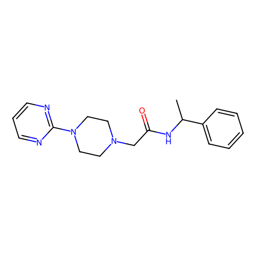 N-(1-phenylethyl)-2-(4-pyrimidin-2-ylpiperazin-1-yl)acetamide structure
