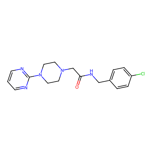 N-[(4-chlorophenyl)methyl]-2-(4-pyrimidin-2-ylpiperazin-1-yl)acetamide structure