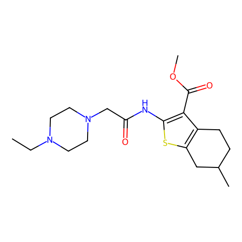 methyl 2-(2-(4-ethylpiperazin-1-yl)acetamido)-6-methyl-4,5,6,7-tetrahydrobenzo[b]thiophene-3-carboxylate structure