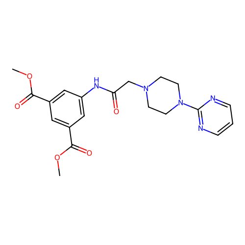 1,3-dimethyl 5-{2-[4-(pyrimidin-2-yl)piperazin-1-yl]acetamido}benzene-1,3-dicarboxylate structure