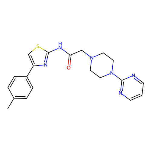 N-[4-(4-methylphenyl)-1,3-thiazol-2-yl]-2-(4-pyrimidin-2-ylpiperazin-1-yl)acetamide structure