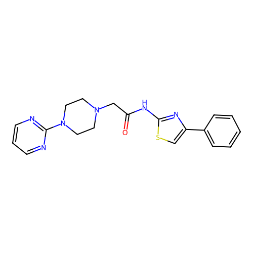N-(4-phenyl-1,3-thiazol-2-yl)-2-(4-pyrimidin-2-ylpiperazin-1-yl)acetamide structure