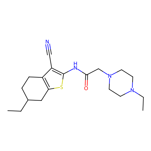 N-(3-cyano-6-ethyl-4,5,6,7-tetrahydro-1-benzothiophen-2-yl)-2-(4-ethylpiperazin-1-yl)acetamide structure
