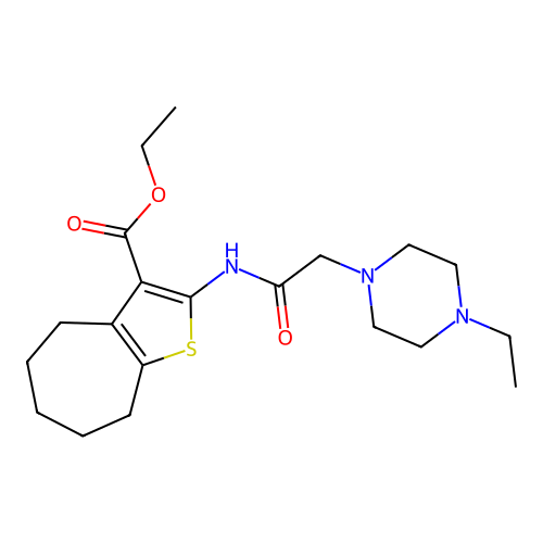 ethyl 2-(2-(4-ethylpiperazin-1-yl)acetamido)-5,6,7,8-tetrahydro-4H-cyclohepta[b]thiophene-3-carboxylate structure