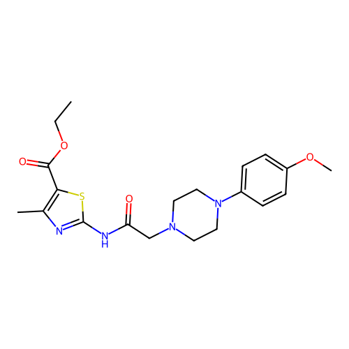Ethyl 2-[[2-[4-(4-methoxyphenyl)piperazin-1-yl]acetyl]amino]-4-methyl-1,3-thiazole-5-carboxylate structure