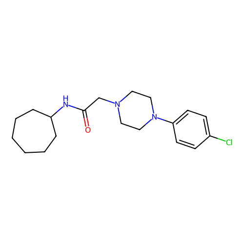 2-[4-(4-chlorophenyl)piperazin-1-yl]-N-cycloheptylacetamide structure