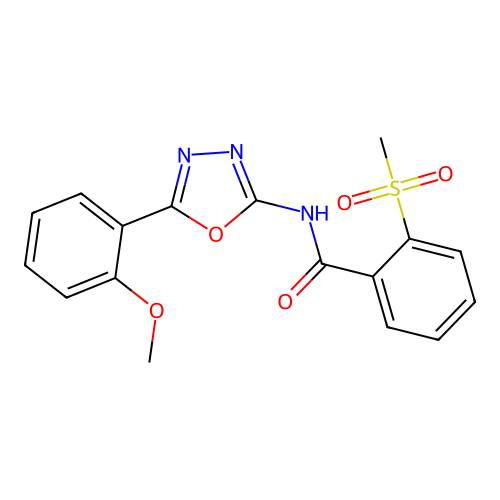 N-[5-(2-methoxyphenyl)-1,3,4-oxadiazol-2-yl]-2-methylsulfonylbenzamide structure