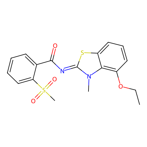 N-(4-ethoxy-3-methyl-1,3-benzothiazol-2-ylidene)-2-methylsulfonylbenzamide structure
