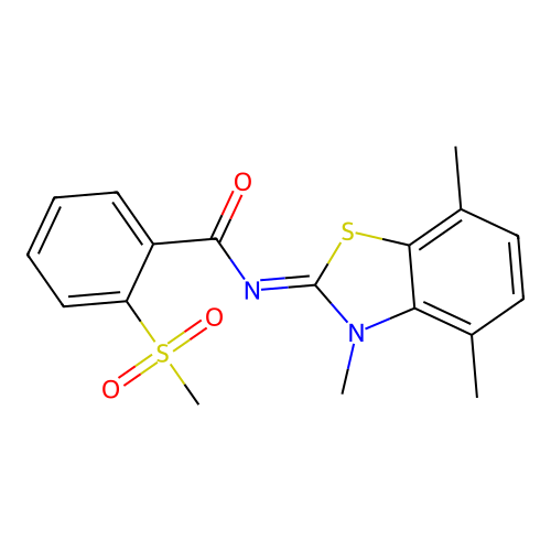 2-methylsulfonyl-N-(3,4,7-trimethyl-1,3-benzothiazol-2-ylidene)benzamide structure