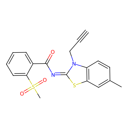 N-(6-methyl-3-prop-2-ynyl-1,3-benzothiazol-2-ylidene)-2-methylsulfonylbenzamide structure