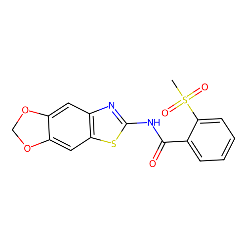 N-([1,3]dioxolo[4,5-f][1,3]benzothiazol-6-yl)-2-methylsulfonylbenzamide structure