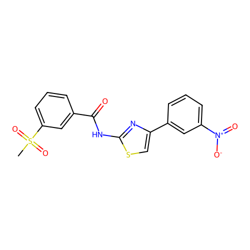 3-(methylsulfonyl)-N-(4-(3-nitrophenyl)thiazol-2-yl)benzamide structure