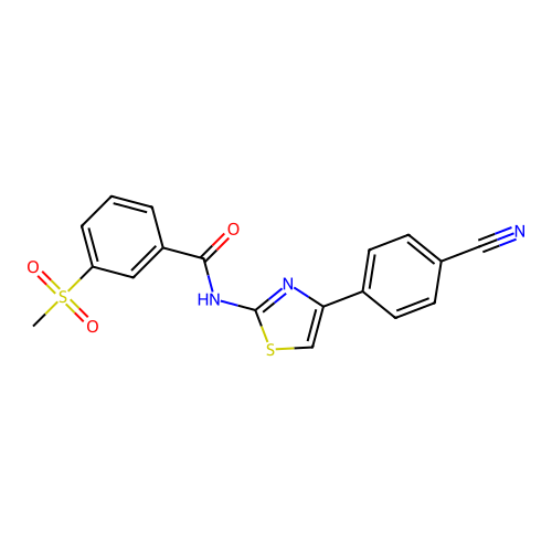N-(4-(4-cyanophenyl)thiazol-2-yl)-3-(methylsulfonyl)benzamide structure