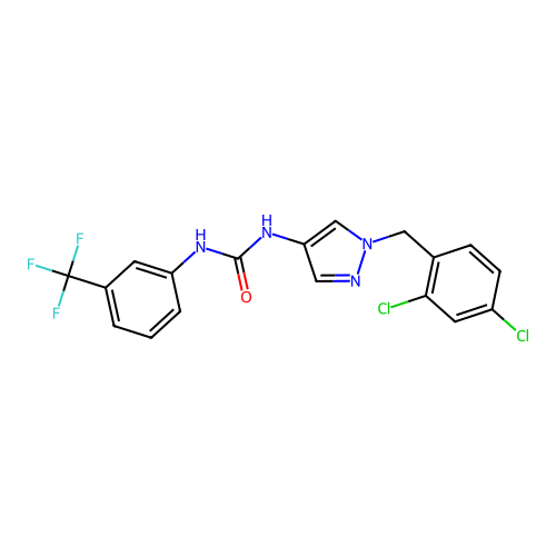 1-[1-[(2,4-Dichlorophenyl)methyl]pyrazol-4-yl]-3-[3-(trifluoromethyl)phenyl]urea structure