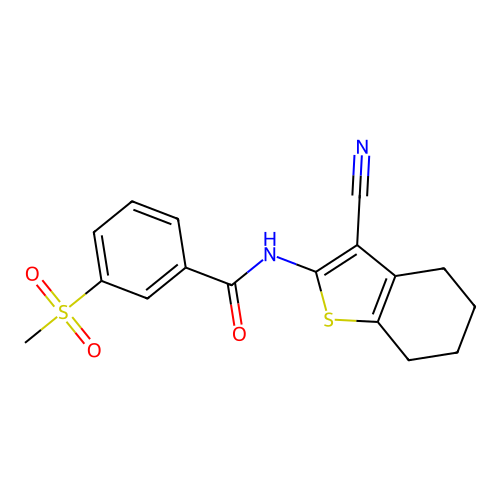 N-(3-cyano-4,5,6,7-tetrahydro-1-benzothiophen-2-yl)-3-methylsulfonylbenzamide structure