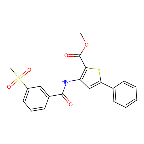 Methyl 3-(3-(methylsulfonyl)benzamido)-5-phenylthiophene-2-carboxylate structure
