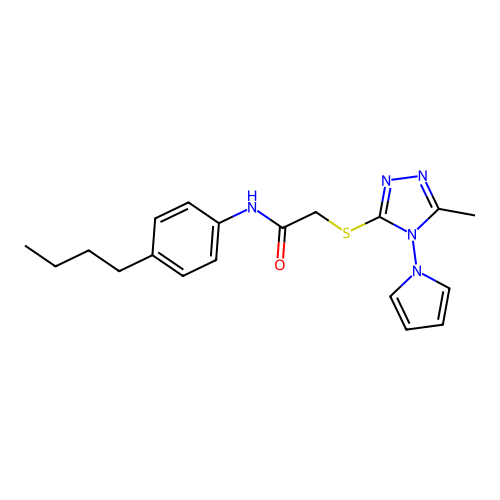 N-(4-butylphenyl)-2-{[5-methyl-4-(1H-pyrrol-1-yl)-4H-1,2,4-triazol-3-yl]sulfanyl}acetamide structure