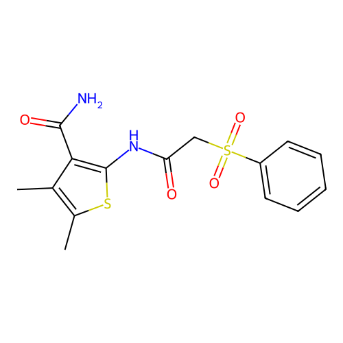 4,5-Dimethyl-2-(2-(phenylsulfonyl)acetamido)thiophene-3-carboxamide structure