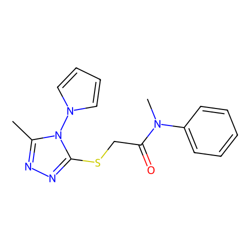N-methyl-2-((5-methyl-4-(1H-pyrrol-1-yl)-4H-1,2,4-triazol-3-yl)thio)-N-phenylacetamide structure