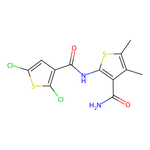 2-(2,5-Dichlorothiophene-3-amido)-4,5-dimethylthiophene-3-carboxamide structure