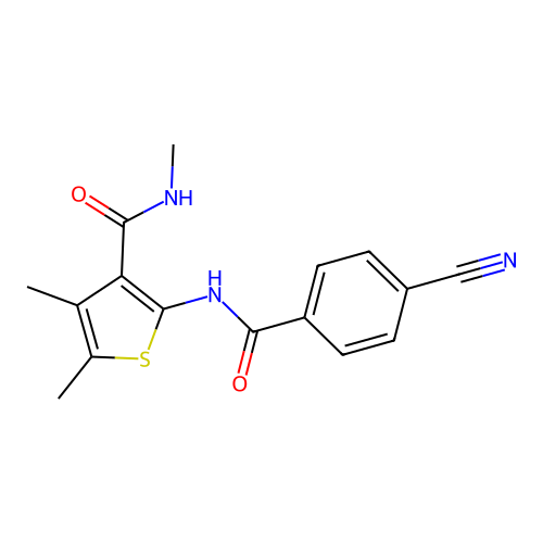 2-(4-cyanobenzamido)-N,4,5-trimethylthiophene-3-carboxamide structure