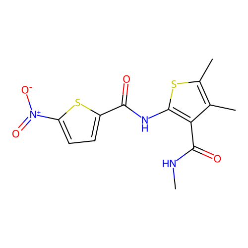 N,4,5-trimethyl-2-[(5-nitrothiophene-2-carbonyl)amino]thiophene-3-carboxamide structure
